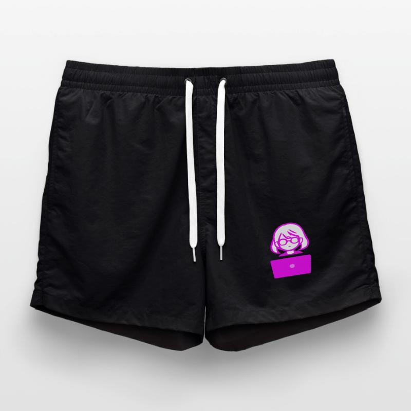 Woman with Computer Programmer Coder Swim Trunks