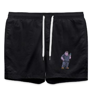 Hippopotamus Policeman Microphone Police - Swim Trunks - black - Front - AI Model Male 185 light (185cm)