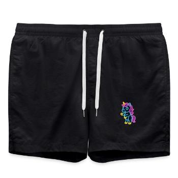 Süßes Neon Einhorn stehend | Bunt und leuchtend - Badeshorts - Schwarz - Vorne - AI Model Male 185 light (185cm)