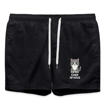 Cat with grumpy expression - Swim Trunks - black - Front - AI Model Male 185 light (185cm)
