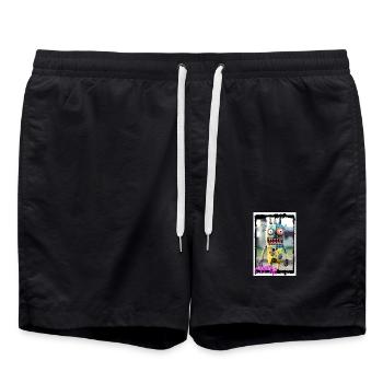 Bunter Monster Plüschtier Druck City König Design - Badeshorts - Schwarz - Vorne - AI Model Male 185 light (185cm)
