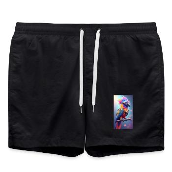 Bunter Steampunk Papagei - Badeshorts - Schwarz - Vorne - AI Model Male 185 light (185cm)