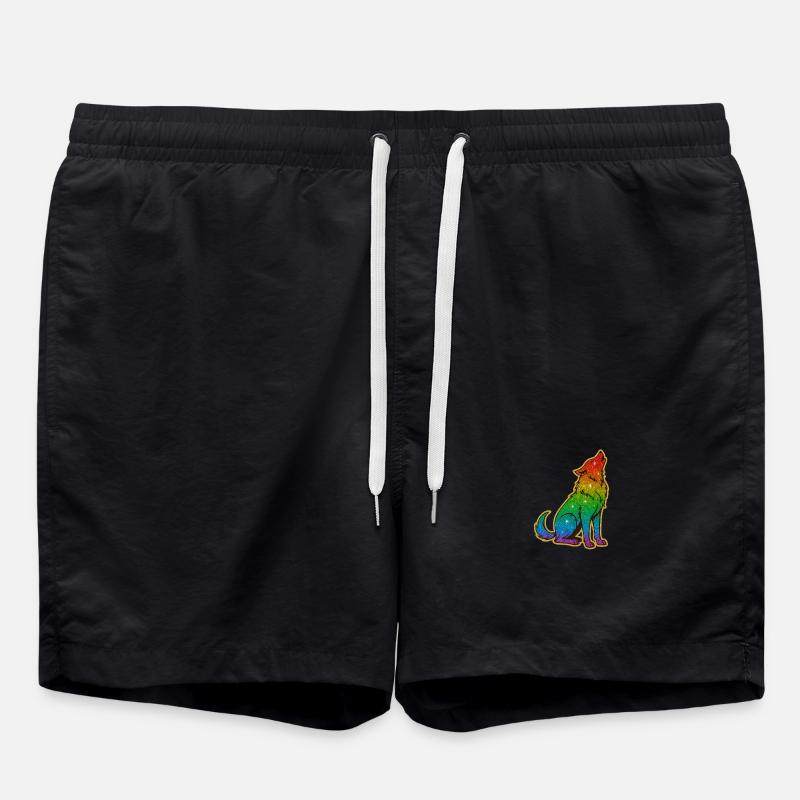 Howling Rainbow Wolf Glitter Silhouette - Swim Trunks - black