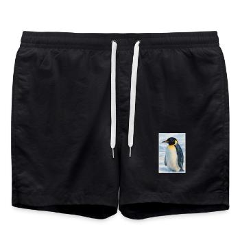 Aquarelle Pingouin au bord de la mer - Short de bain - noir - Devant - AI Model Male 185 light (185cm)