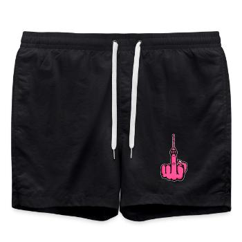 Fuck You Drill – Pink Middle Finger - Swim Trunks - black - Front - AI Model Male 185 light (185cm)