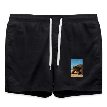 Tortue marine ensoleillée sur la plage - Short de bain - noir - Devant - AI Model Male 185 light (185cm)