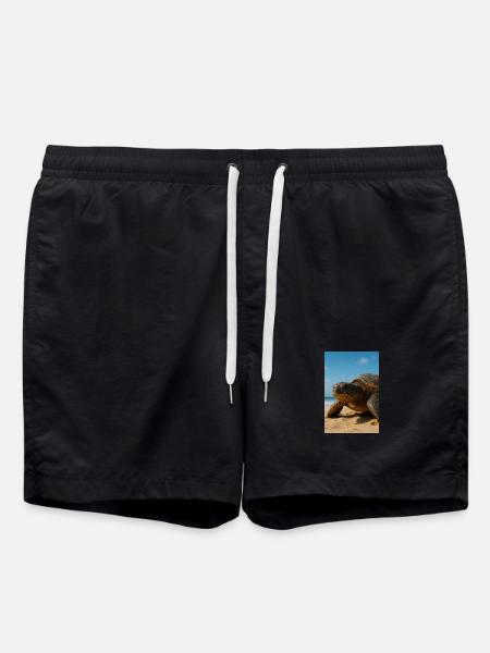 Sunny sea turtle on beach - Swim Trunks - black