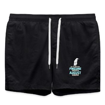 August Birthday Penguin Saying Funny - Swim Trunks - black - Front - AI Model Male 185 light (185cm)