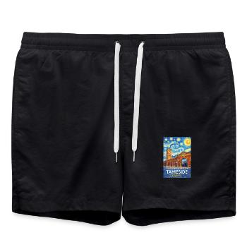 Tameside England Cloud swirl and brick - Swim Trunks - black - Front - AI Model Male 185 light (185cm)
