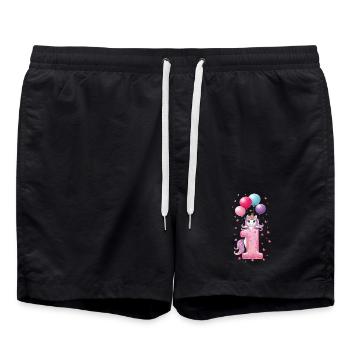 1 Year Girl Cute Unicorn 1st Birthday - Swim Trunks - black - Front - AI Model Male 185 light (185cm)