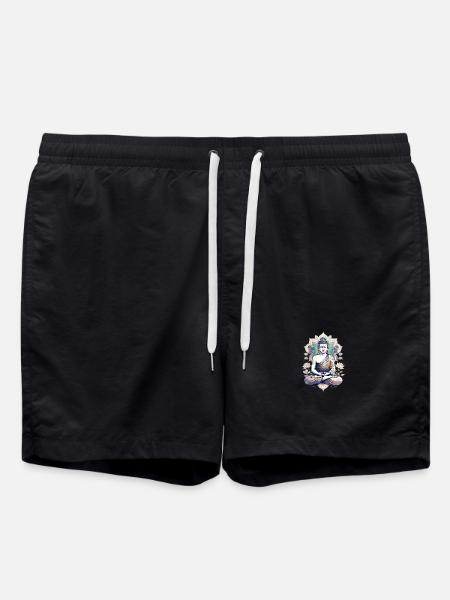 Meditating Buddha Lotus Mandala - Swim Trunks - black