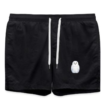 Watercolor snowy owl illustration - Swim Trunks - black - Front - AI Model Male 185 light (185cm)
