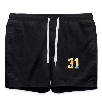 31 Number Comic - Swim Trunks - black - Front - AI Model Male 185 light (185cm)