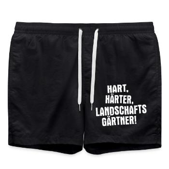 Hart, härter, Landschaftsgärtner - Badeshorts - Schwarz - Vorne - AI Model Male 185 light (185cm)
