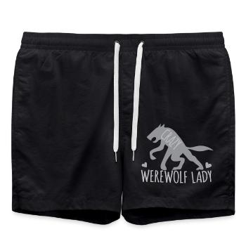 Dame de loup-garou fou avec loup gris - Short de bain - noir - Devant - AI Model Male 185 light (185cm)