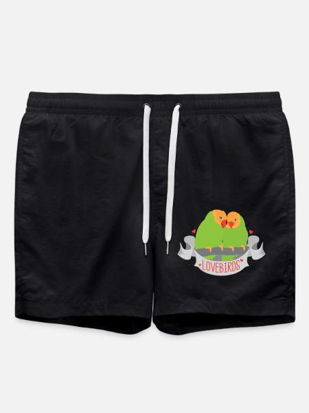 Peachfaced Lovebirds banner - Swim Trunks - black