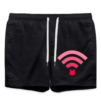 wifi cat pink - Swim Trunks - black - Front - AI Model Male 185 light (185cm)