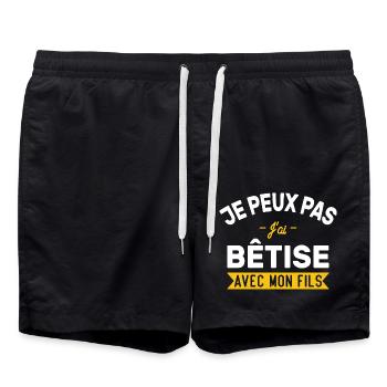 Je Peux Pas J'Ai Bêtise Avec Fils Père Papa Cadeau - Short de bain - noir - Devant - AI Model Male 185 light (185cm)