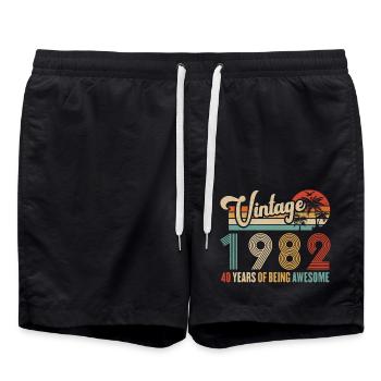 Vintage 1982 Anniversary 40 years to be Awesome - Swim Trunks - black - Front - AI Model Male 185 light (185cm)