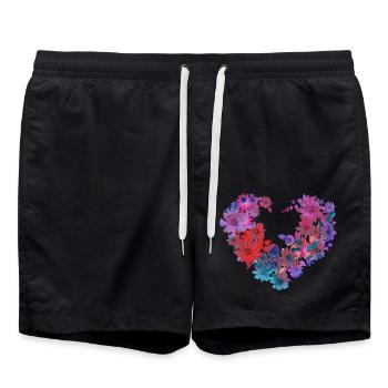 cœur, fleurs, couronne de fleurs, illustration, cœur de fleur - Short de bain - noir - Devant - AI Model Male 185 light (185cm)