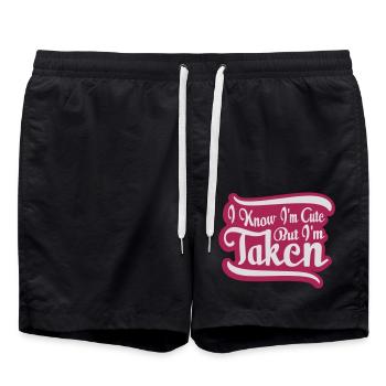 cute but taken quote - Swim Trunks - black - Front - AI Model Male 185 light (185cm)