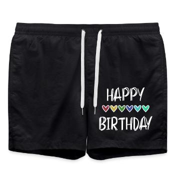 JAHRESTAG. ALLES GUTE ZUM GEBURTSTAG!. ALLES GUTE ZUM GEBURTSTAG!. - Badeshorts - Schwarz - Vorne - AI Model Male 185 light (185cm)