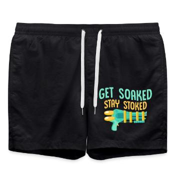 Get Soaked, Stay Stoked Squirt Gun Summer Water Fu - Swim Trunks - black - Front - AI Model Male 185 light (185cm)