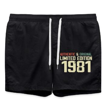 1981 Geburtstagsgeschenk 1981 Jahrgang 1981 Retro - Badeshorts - Schwarz - Vorne - AI Model Male 185 light (185cm)