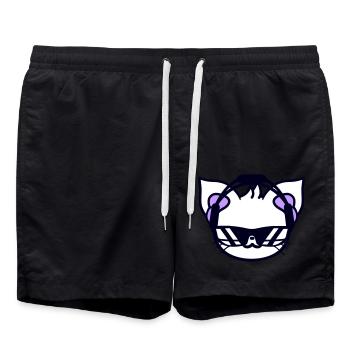 Cool Cute DJ Cat Animal Head Pet Kitten - Swim Trunks - black - Front - AI Model Male 185 light (185cm)