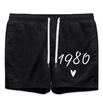 Herzjubiläum 1980 - Badeshorts - Schwarz - Vorne - AI Model Male 185 light (185cm)