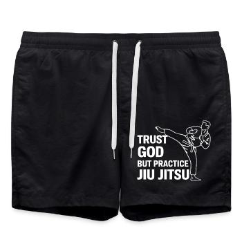 Focus and technique in Jiu Jitsu - Swim Trunks - black - Front - AI Model Male 185 light (185cm)