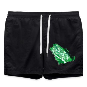 Saudi Arabia Flag in Saudi Arabia Map - Swim Trunks - black - Front - AI Model Male 185 light (185cm)