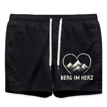 BERG IM HERZ - Bergsteiger Wandern Rauszeit Berge - Badeshorts - Schwarz - Vorne - AI Model Male 185 light (185cm)