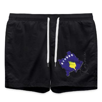 Kosovo Flagge in der Kosovo Landkarte XK - Badeshorts - Schwarz - Vorne - AI Model Male 185 light (185cm)
