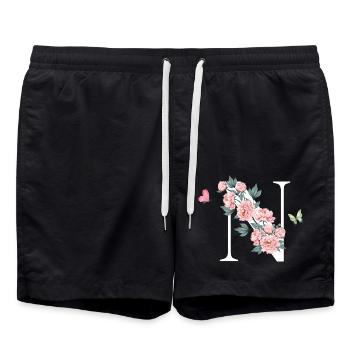 Lettre n fleurs rose - Short de bain - noir - Devant - AI Model Male 185 light (185cm)