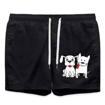 Dog Cat Two Friends Team Kitten 2 Duo Crew - Swim Trunks - black - Front - AI Model Male 185 light (185cm)