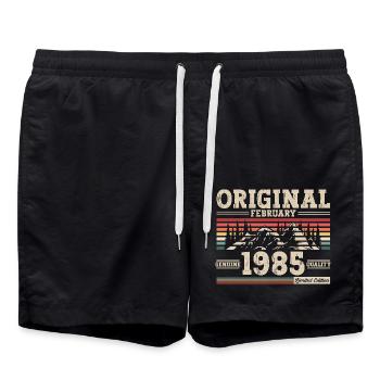 40ème anniversaire cadeau mari Original février 1985 - Short de bain - noir - Devant - AI Model Male 185 light (185cm)