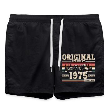 50th Birthday Gift Husband Original February 1975 - Swim Trunks - black - Front - AI Model Male 185 light (185cm)