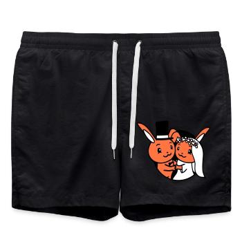 2 Bunnies Couple In Love Woman Man Empire Top Hat - Swim Trunks - black - Front - AI Model Male 185 light (185cm)