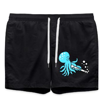 Octopus Flute Music Playing Bubbles Underwater - Swim Trunks - black - Front - AI Model Male 185 light (185cm)