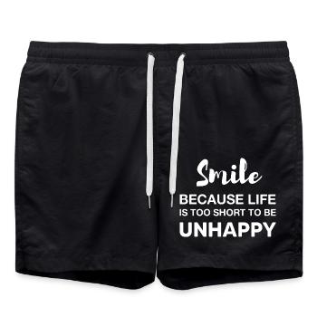 Lächle, weil das Leben zu kurz ist, um unglücklich zu sein - Badeshorts - Schwarz - Vorne - AI Model Male 185 light (185cm)
