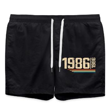 Vintage Anniversary 1986 Birthday Party 1986 - Swim Trunks - black - Front - AI Model Male 185 light (185cm)
