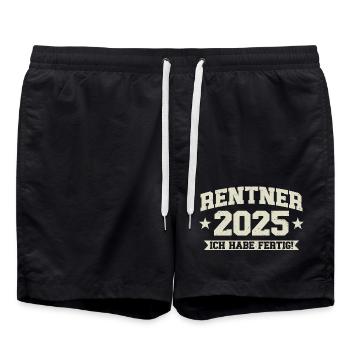 Rentner 2025 Ich habe fertig - Badeshorts - Schwarz - Vorne - AI Model Male 185 light (185cm)