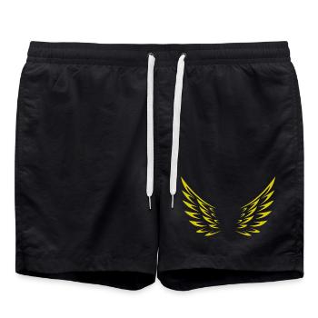 Wings / Angels / Angel Wings in gold - Swim Trunks - black - Front - AI Model Male 185 light (185cm)