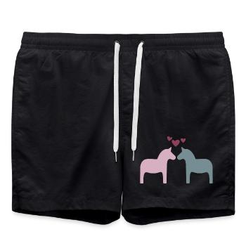Dala Horse Pair Hearts Love Valentine’s Day Skandi - Short de bain - noir - Devant - AI Model Male 185 light (185cm)