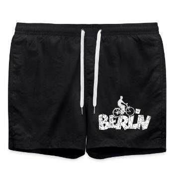 Berlin Fahrrad (Vintage/Weiß) Fahrradfahrer - Badeshorts - Schwarz - Vorne - AI Model Male 185 light (185cm)