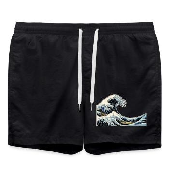The Wave | Die Welle | Katsushika Hokusai - Badeshorts - Schwarz - Vorne - AI Model Male 185 light (185cm)