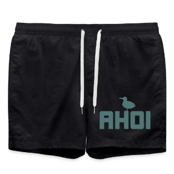 Ahoy Moewe port mer ancre plage vacances maritime - Short de bain - noir - Devant - AI Model Male 185 light (185cm)