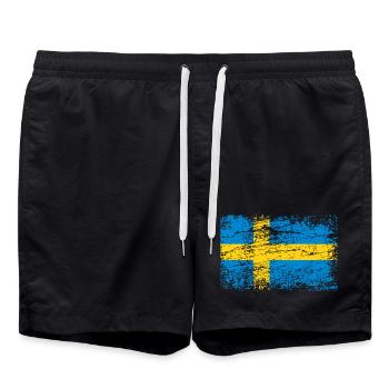 Drapeau suédois dans un style vintage - Short de bain - noir - Devant - AI Model Male 185 light (185cm)