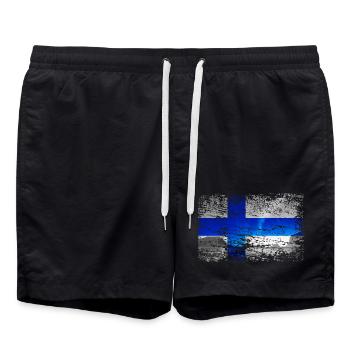 Finland with northern lights in vintage style - Swim Trunks - black - Front - AI Model Male 185 light (185cm)